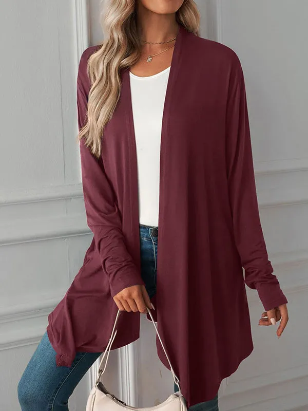 Long Sleeves Loose Solid Color Statement Collar Outerwear