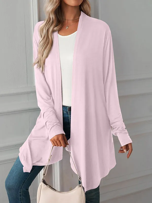 Long Sleeves Loose Solid Color Statement Collar Outerwear