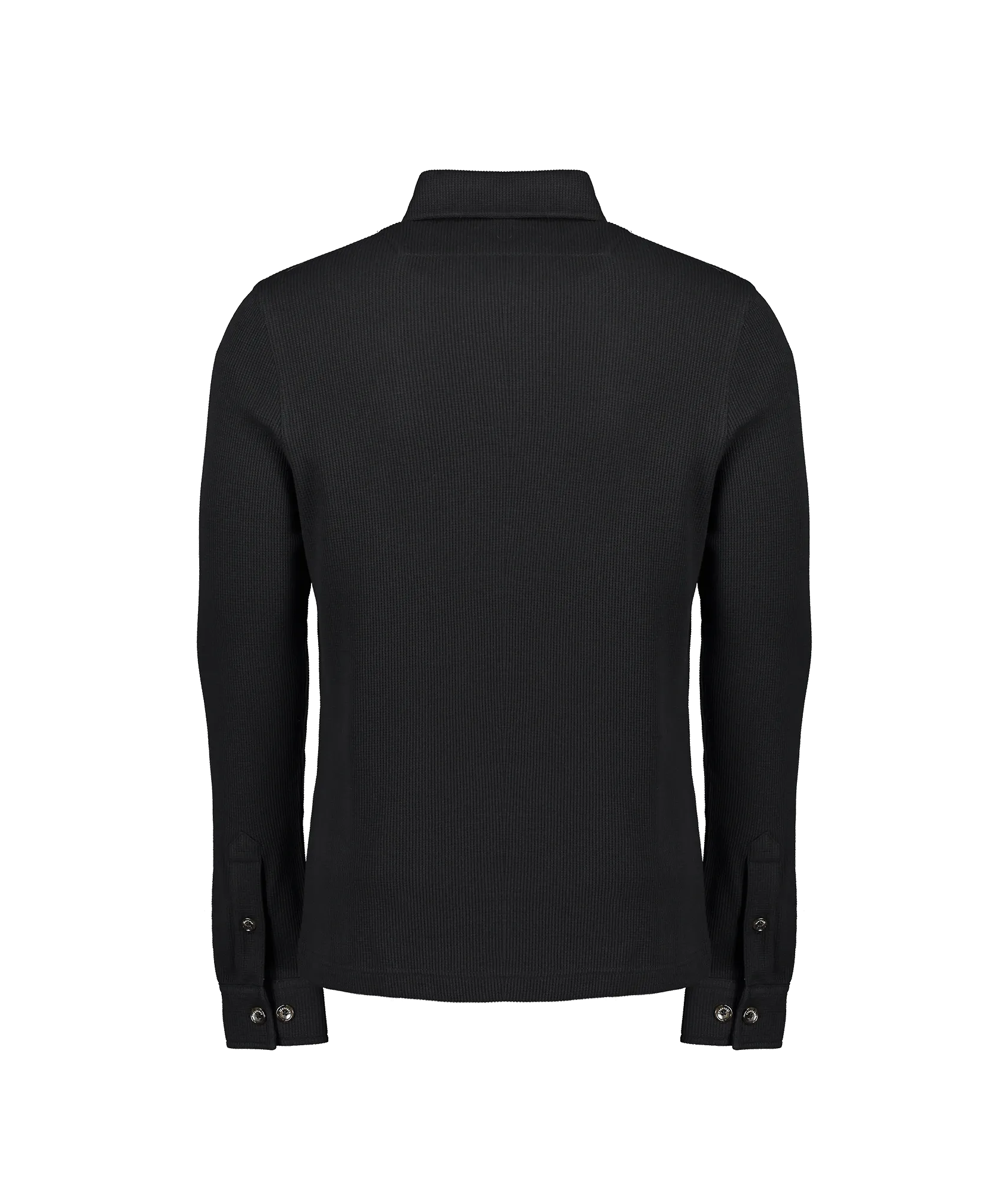 Madoswoon Micro Waffle Half Placket Polo LS - Black