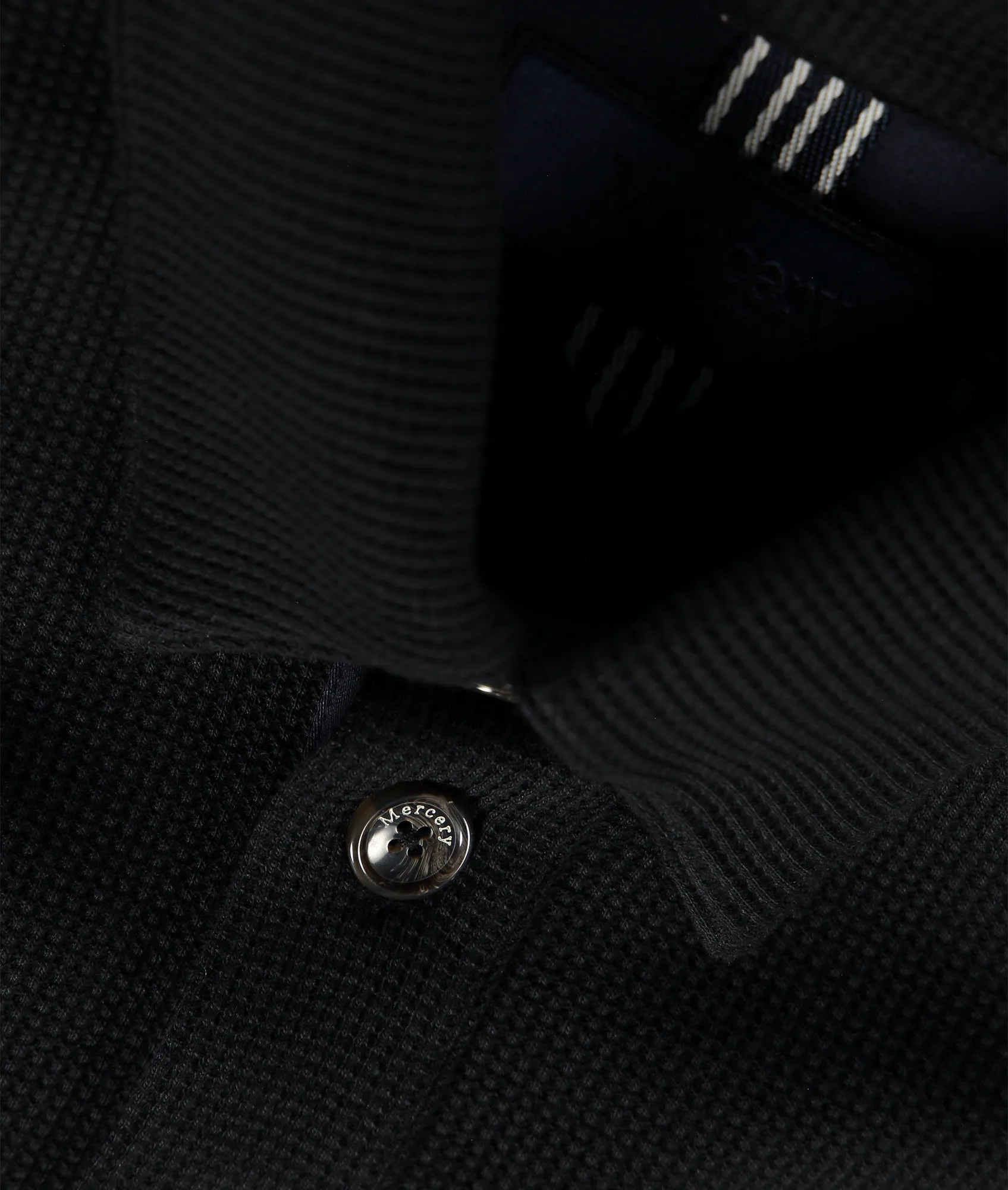 Madoswoon Micro Waffle Half Placket Polo LS - Black