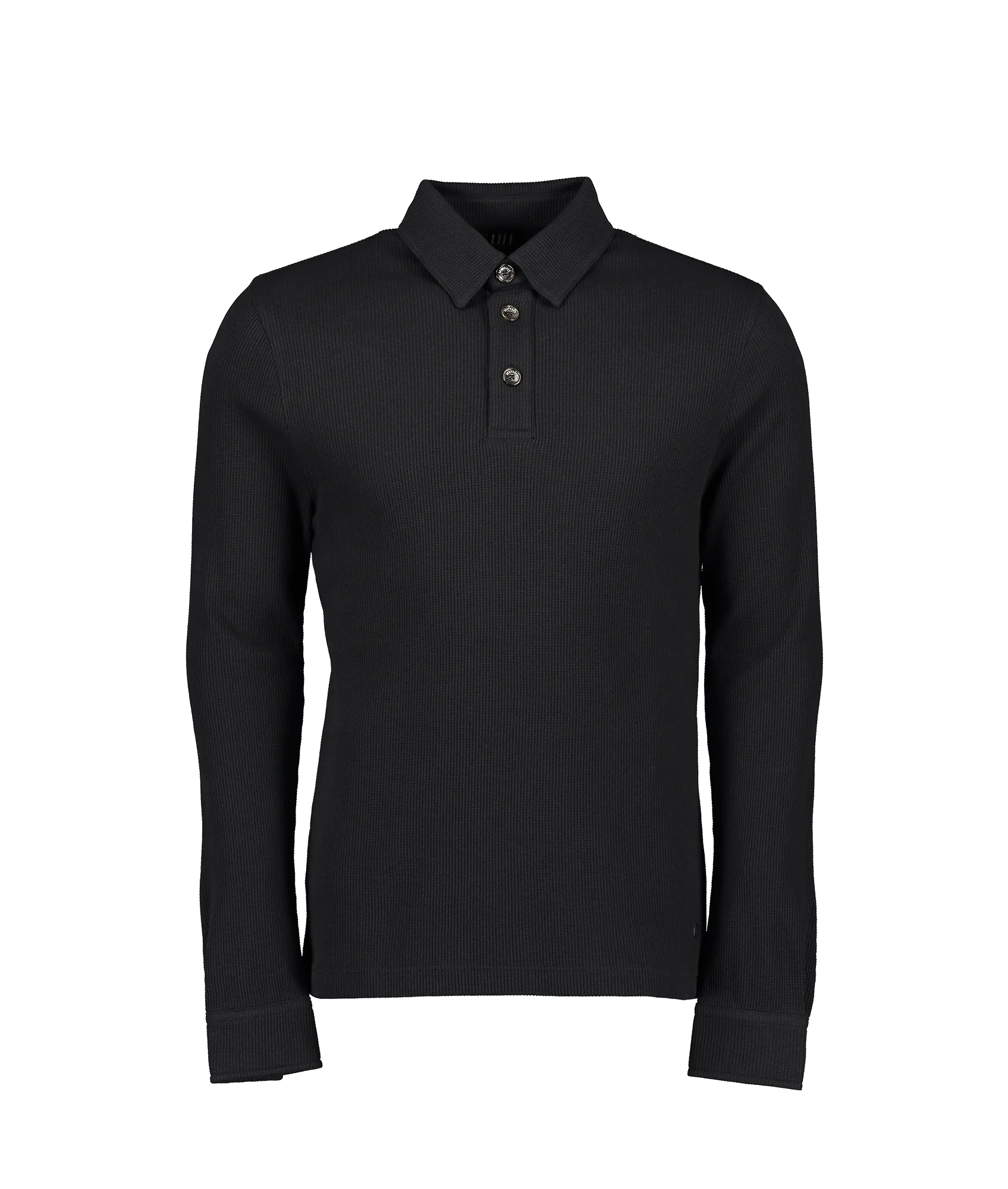 Madoswoon Micro Waffle Half Placket Polo LS - Black