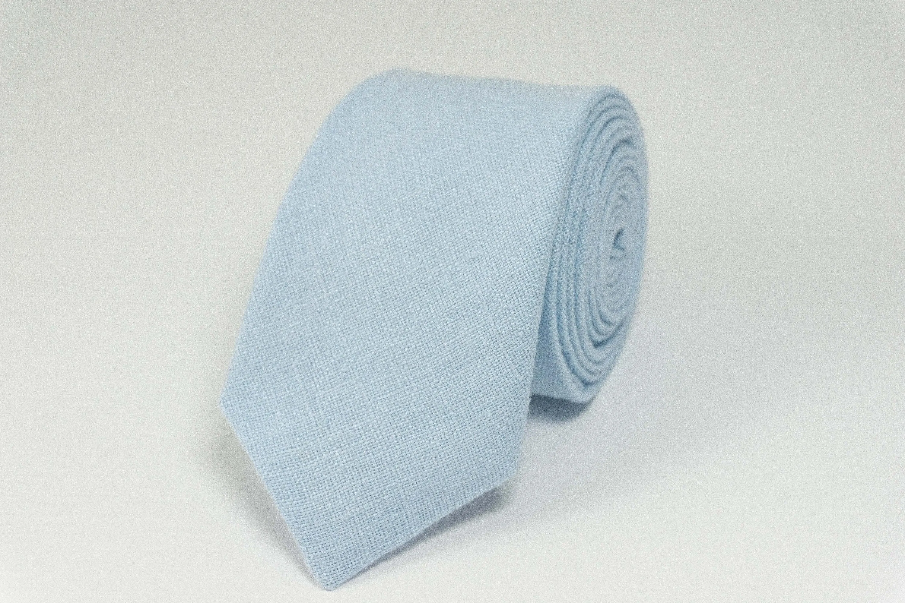 MenLau Handmade Ice Blue Linen Necktie - Elegant & Slim, Ideal for Weddings and Formal Events