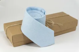 MenLau Handmade Ice Blue Linen Necktie - Elegant & Slim, Ideal for Weddings and Formal Events