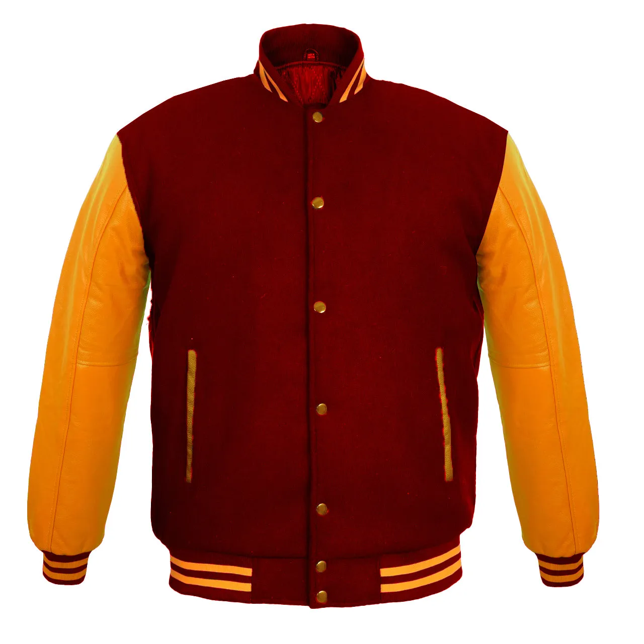 Men's Varsity Jackets Genuine Leather Sleeve And Wool Body Red/Yellow