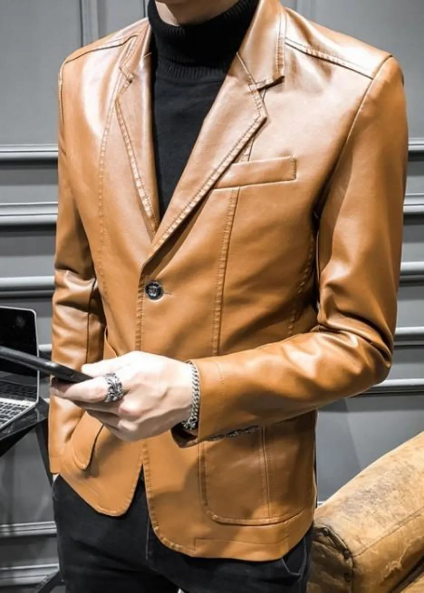 Mens Vegan Leather Blazer