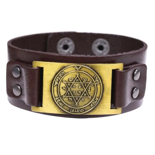 Mens Wide Leather Kabala Amulet Bracelets