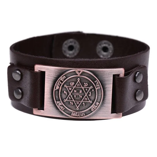 Mens Wide Leather Kabala Amulet Bracelets