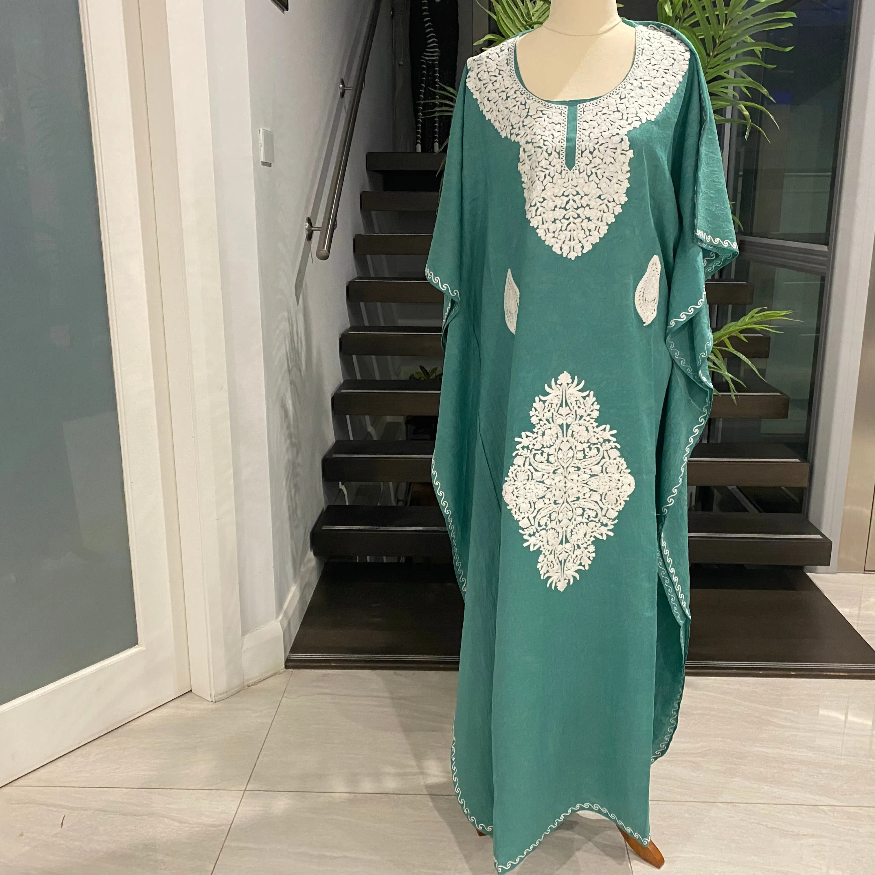 Mia Long Embroidered Cotton Kaftan