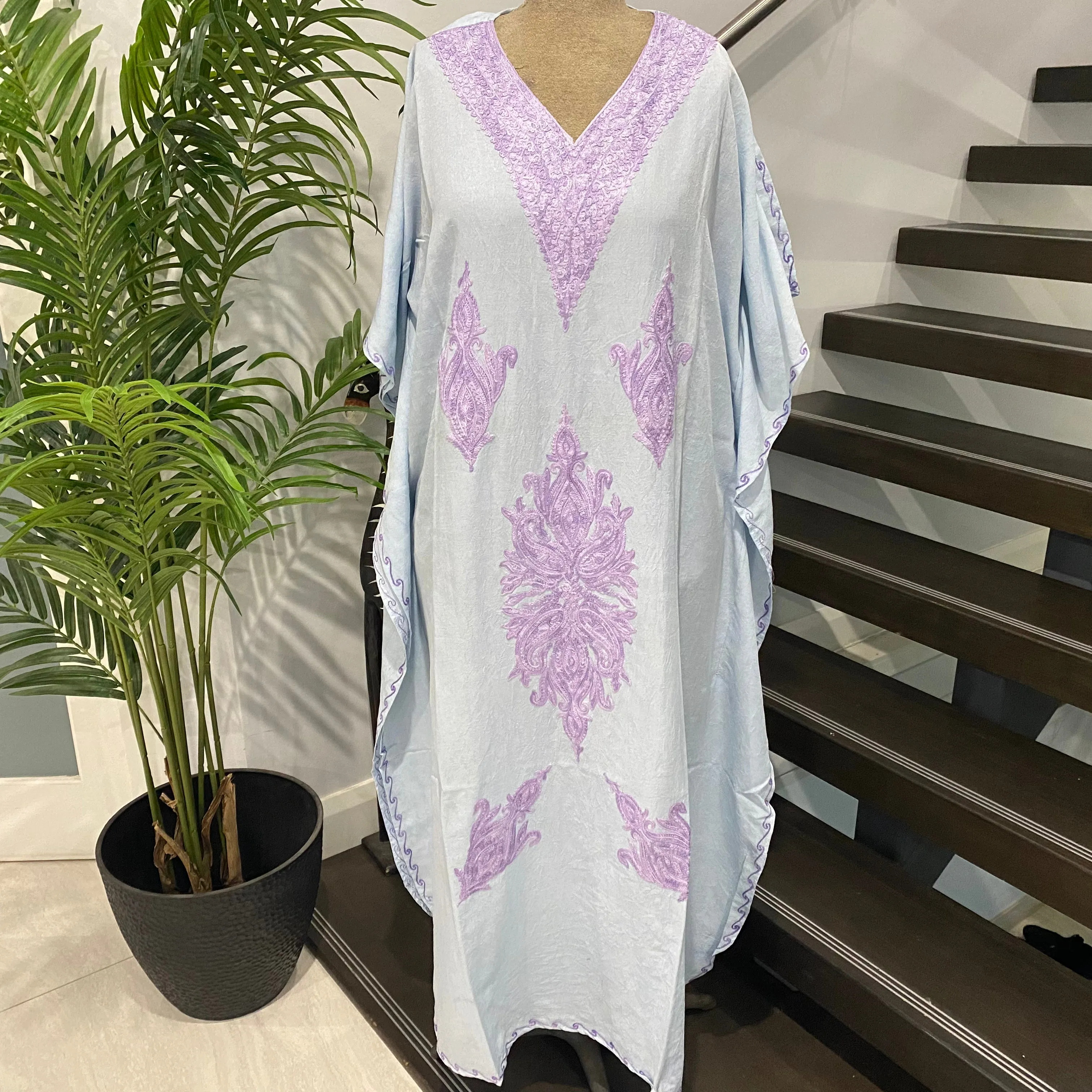 Mia Long Embroidered Cotton Kaftan