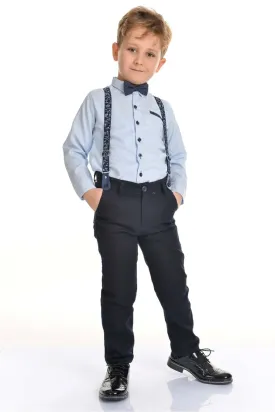 Mnk Boy's Blue Oxford Shirt Long Trousers 4 Pieces Suit