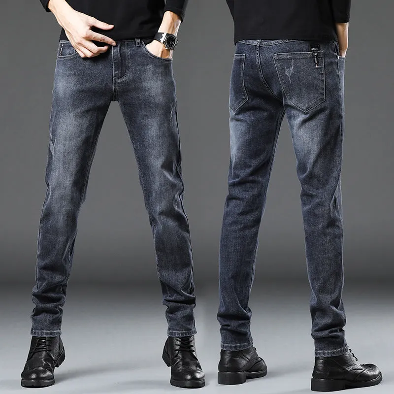 New Men's Jeans Men's Loose Skinny Japanese Elastic Spring and Autumn Casual Pants Men's Belt Fashionable Trousers