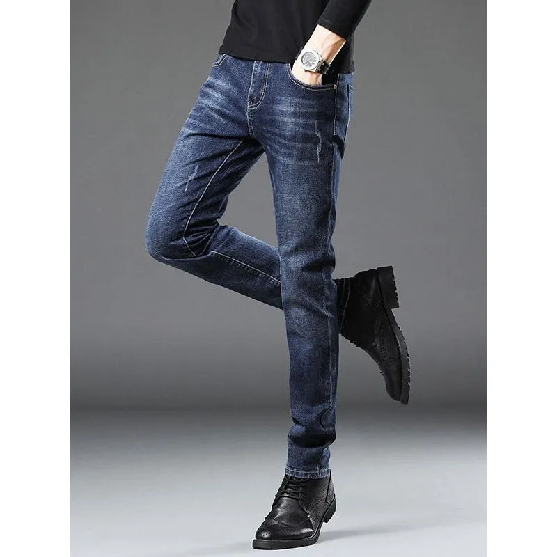 New Men's Jeans Men's Loose Skinny Japanese Elastic Spring and Autumn Casual Pants Men's Belt Fashionable Trousers