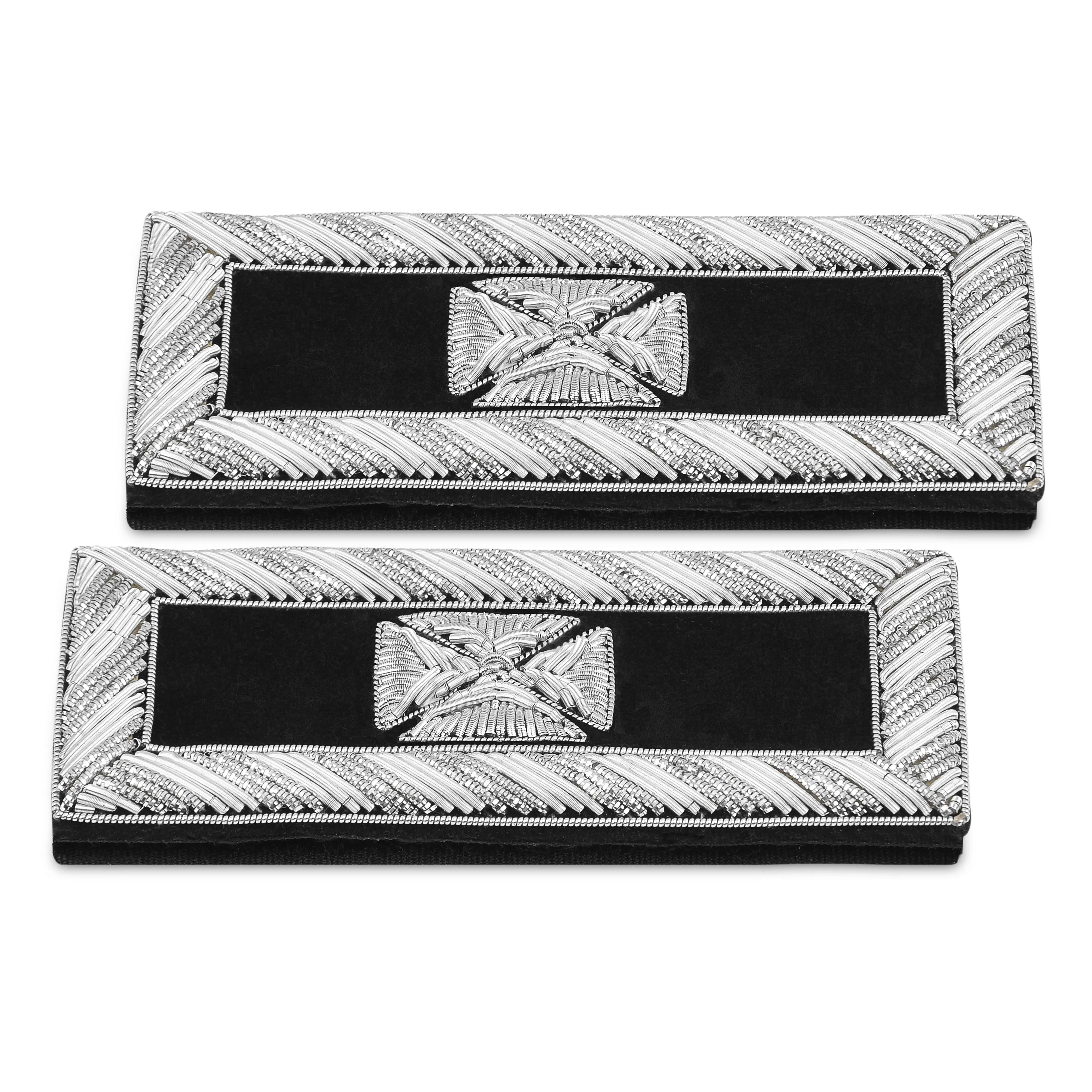 Past Grand Commander Knights Templar Commandery Frock Coat Shoulder Board - Silver Bullion Embroidery