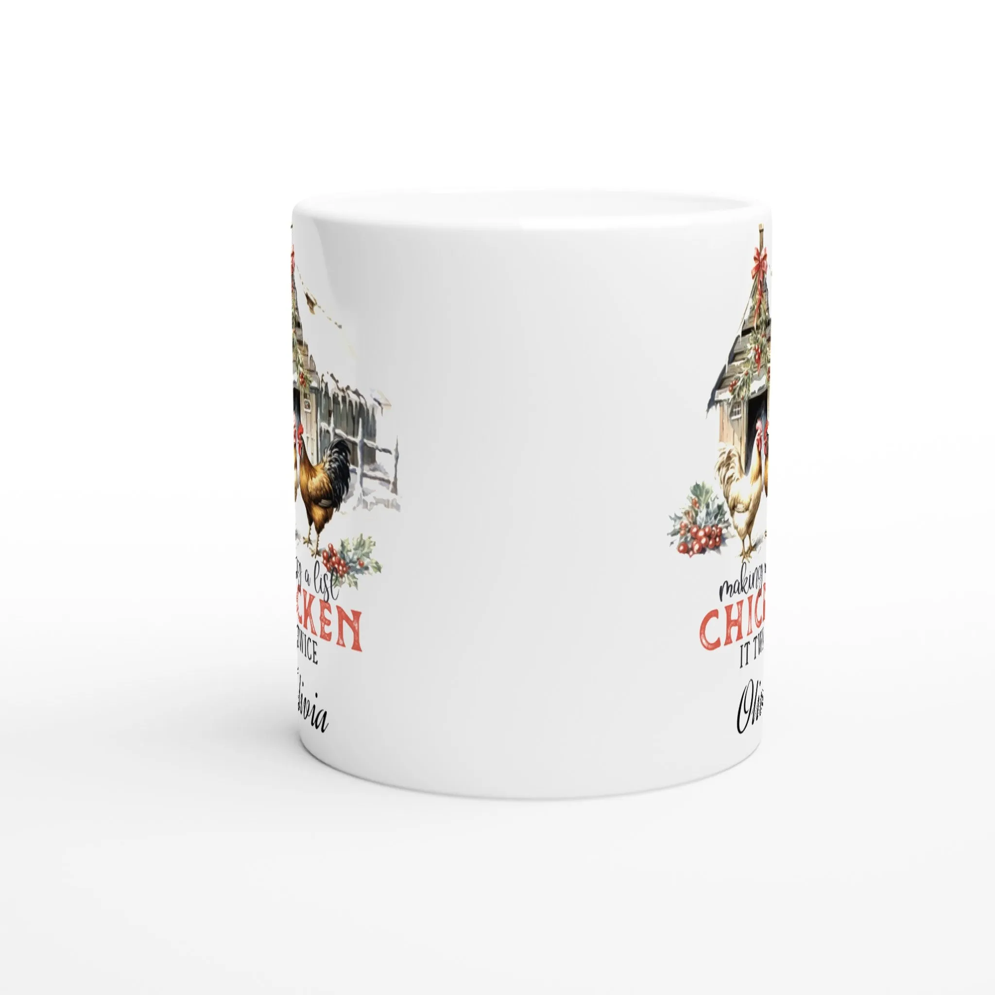 Personalised Christmas White 11oz Ceramic Mug Making a List Chicken it Twice