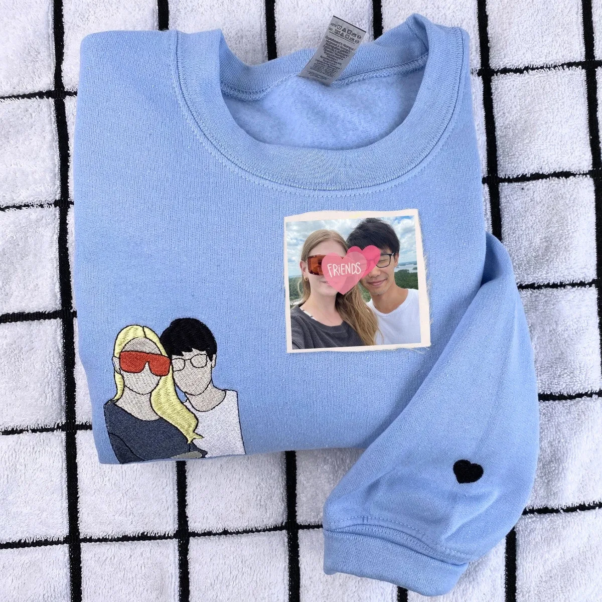 Personalized Matching Best Friend Sweatshirts with Photo Outline, Icon Name on Sleeve