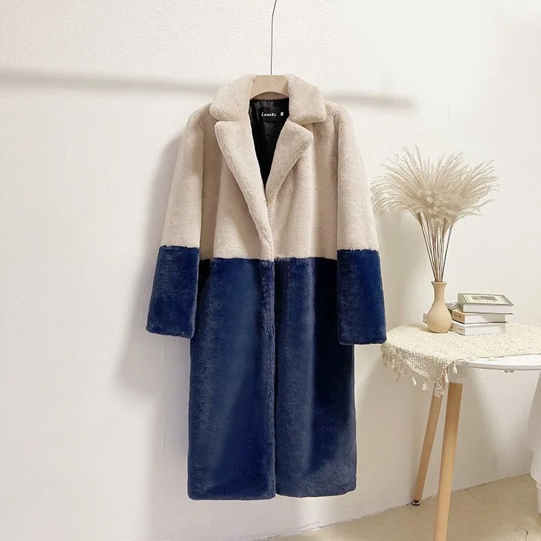 Pre Order:  Two-Tone Faux Fur Loose Coat - @theestylishp