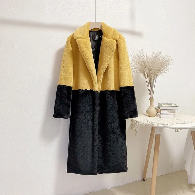 Pre Order:  Two-Tone Faux Fur Loose Coat - @theestylishp