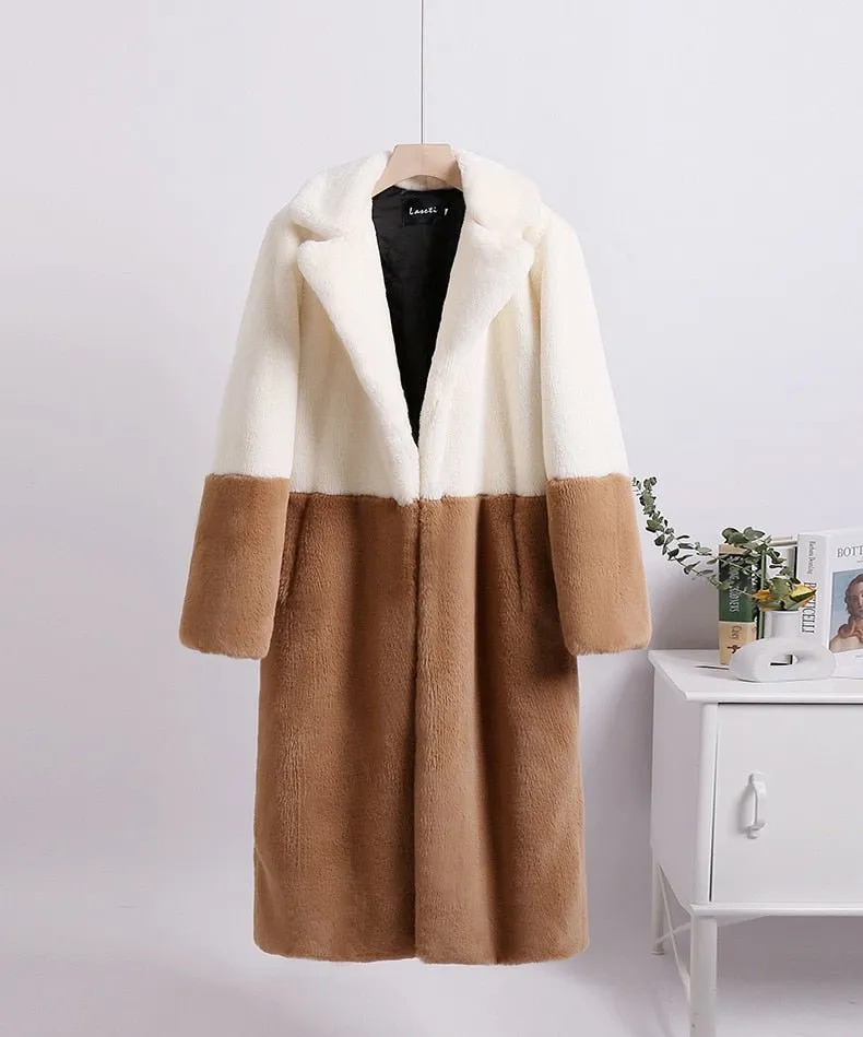 Pre Order:  Two-Tone Faux Fur Loose Coat - @theestylishp