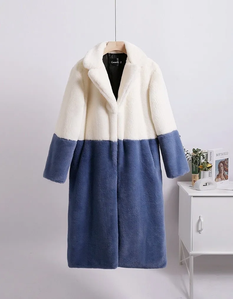 Pre Order:  Two-Tone Faux Fur Loose Coat - @theestylishp