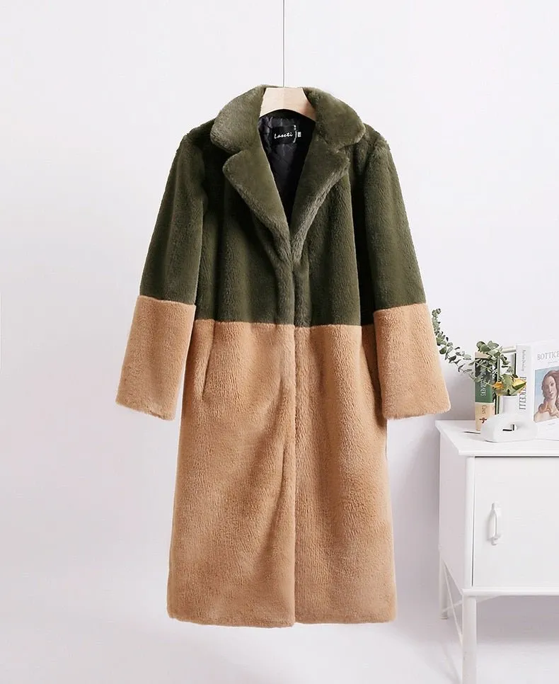 Pre Order:  Two-Tone Faux Fur Loose Coat - @theestylishp