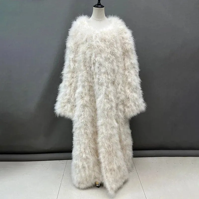 Real Ostrich Feather Coat - Luxurious Winter Outerwear for Women