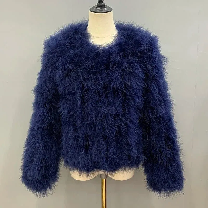 Real Ostrich Feather Coat - Luxurious Winter Outerwear for Women