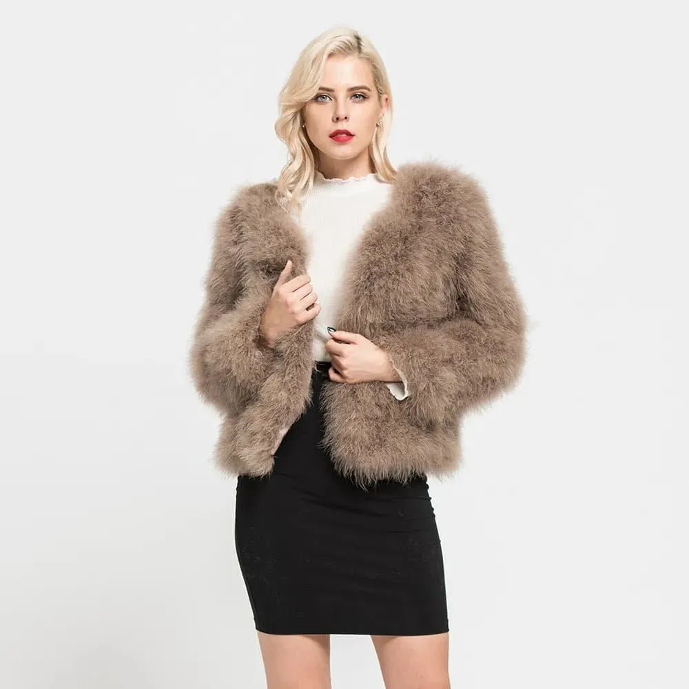 Real Ostrich Feather Coat - Luxurious Winter Outerwear for Women