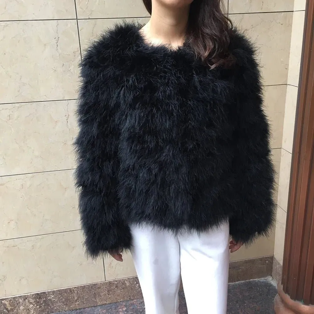 Real Ostrich Feather Coat - Luxurious Winter Outerwear for Women