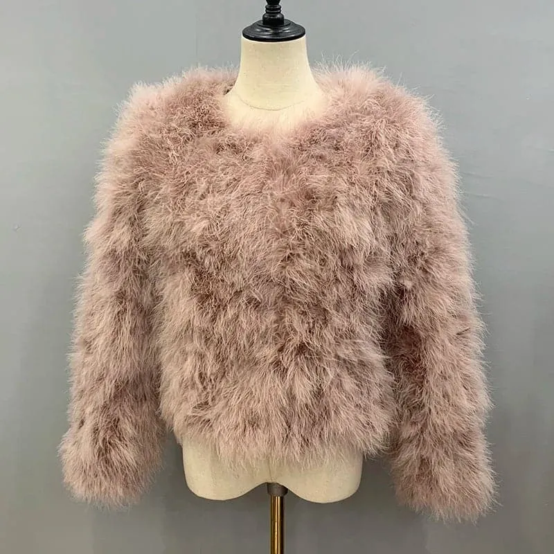 Real Ostrich Feather Coat - Luxurious Winter Outerwear for Women