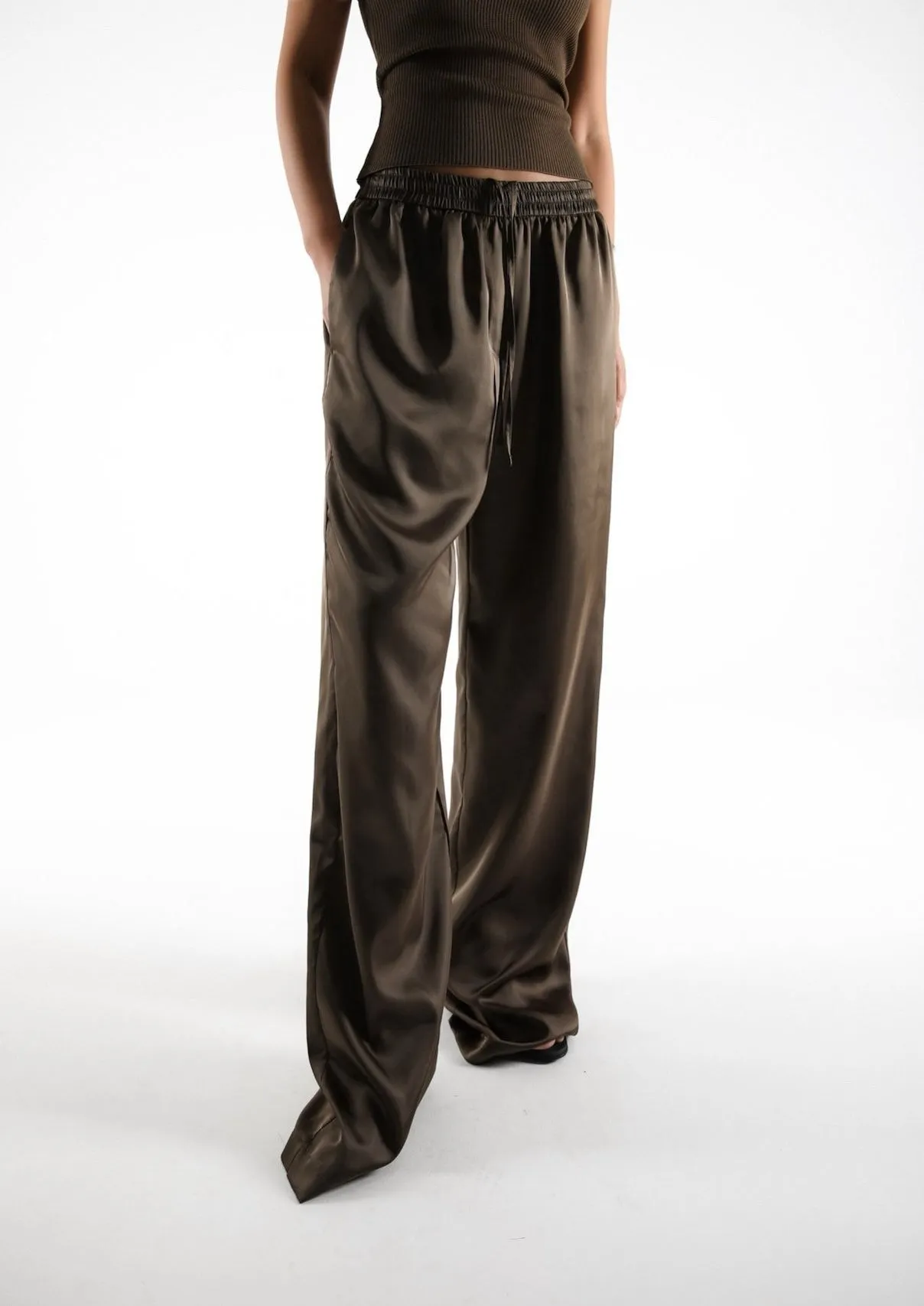 SATIN BANDED WIDE TROUSERS