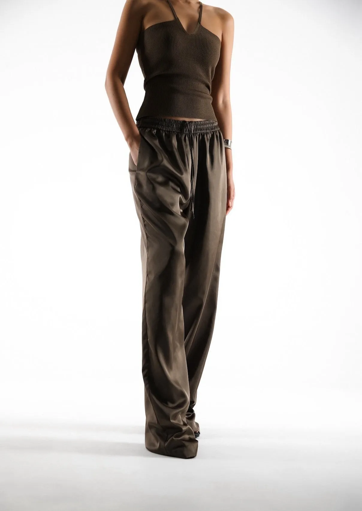 SATIN BANDED WIDE TROUSERS