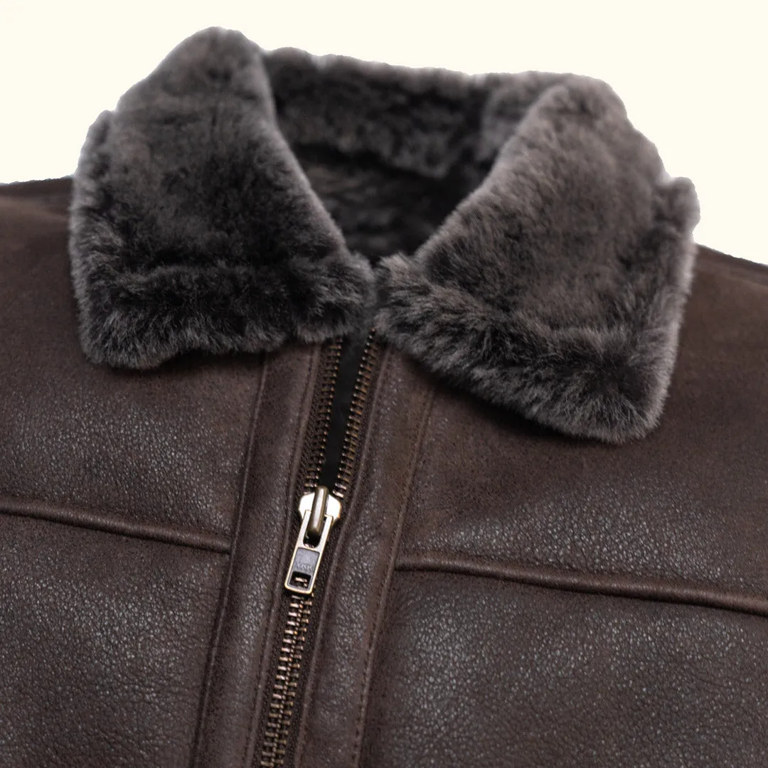 Shearling Leather Bomber Jacket | Espresso Brown