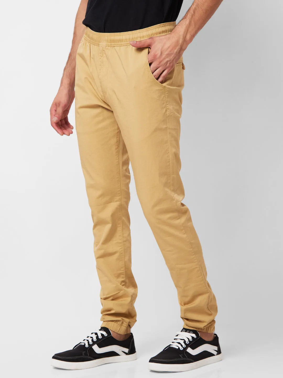 Spykar Mid Rise Khaki Trousers For Men