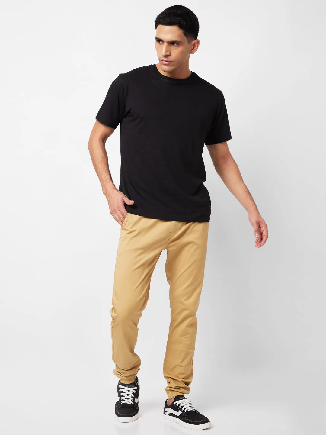 Spykar Mid Rise Khaki Trousers For Men