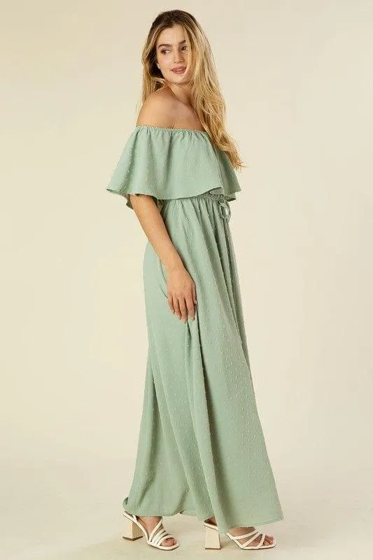 Swiss Dot Off-Shoulder Maxi Dress