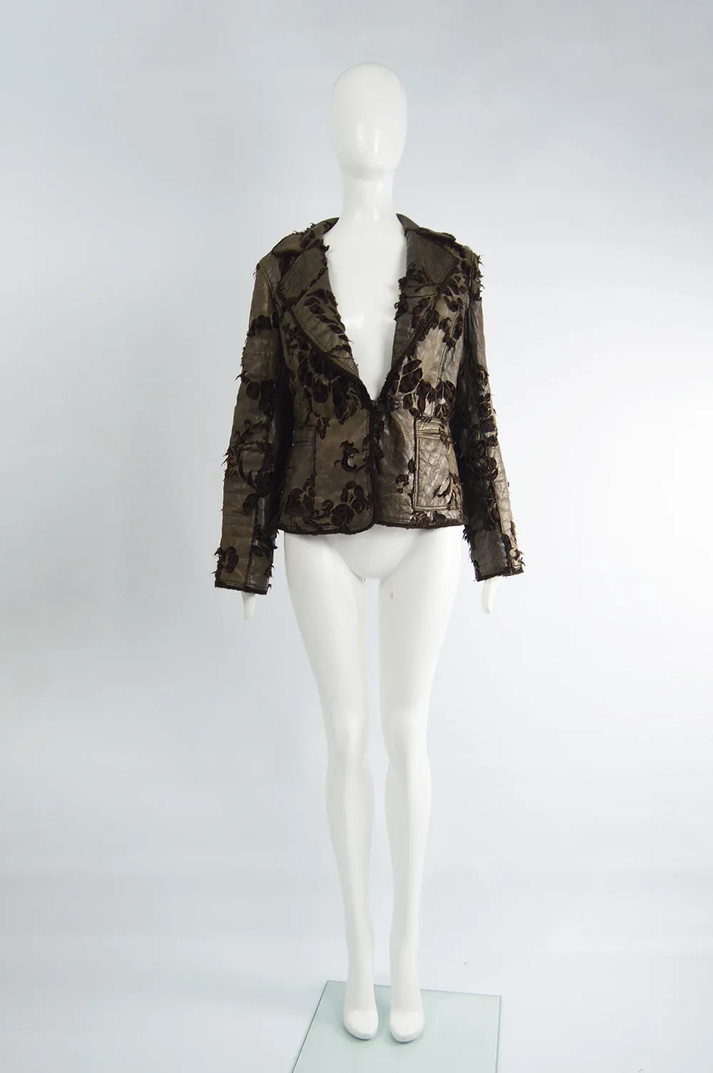 Sylvie Schimmel Paris Vintage Brown Cut Out Leather & Shearling Jacket, 1990s