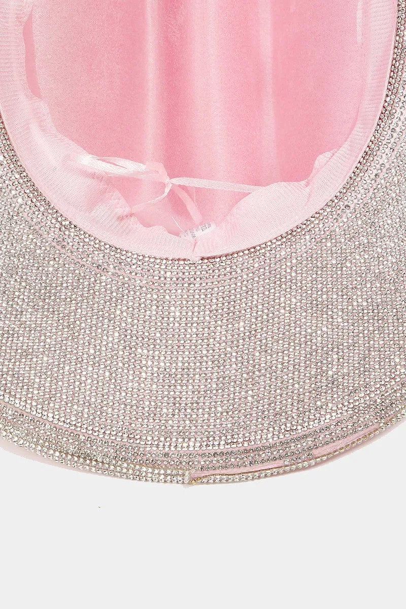 TEEK - Light Pink Fame Pave Rhinestone Trim Faux Suede Hat