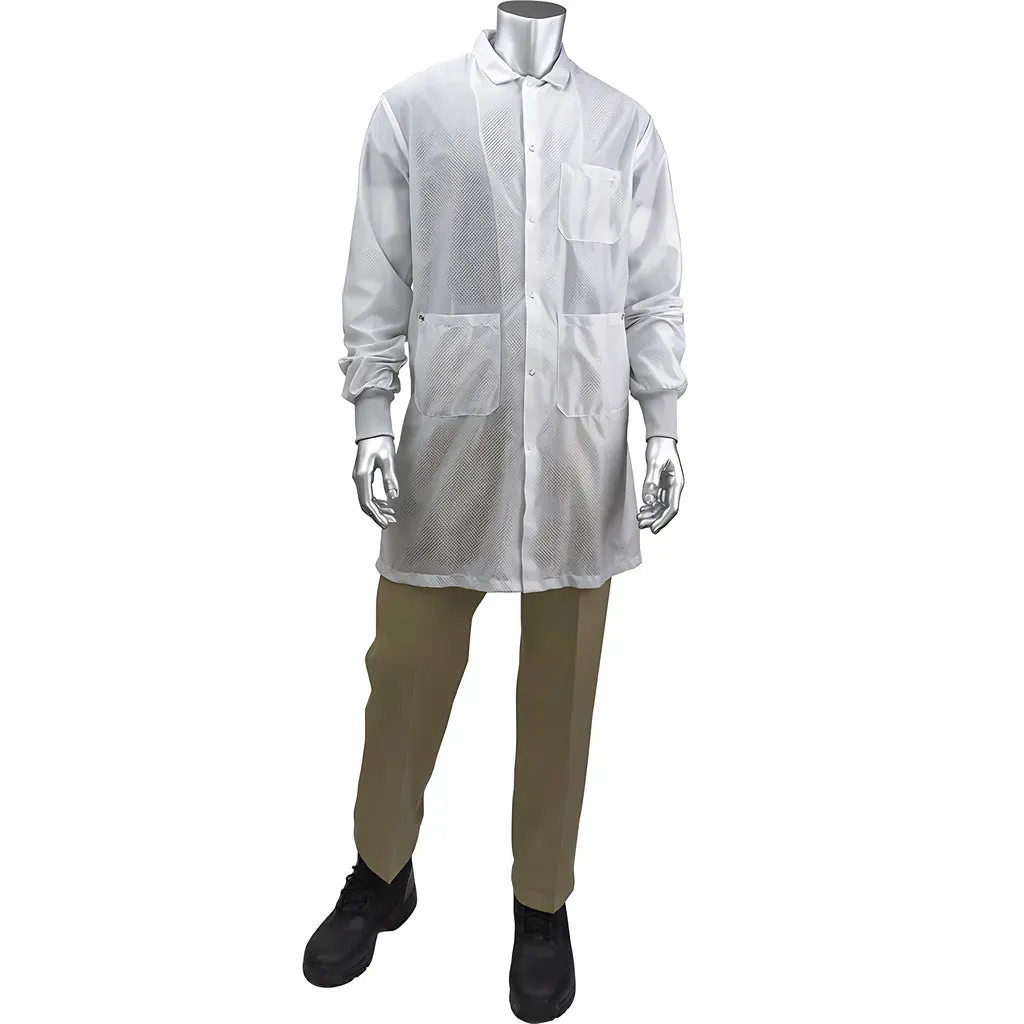 Uniform Technology BR51C-44WH-2XL StatStar Long ESD Labcoat - ESD Knit Cuff