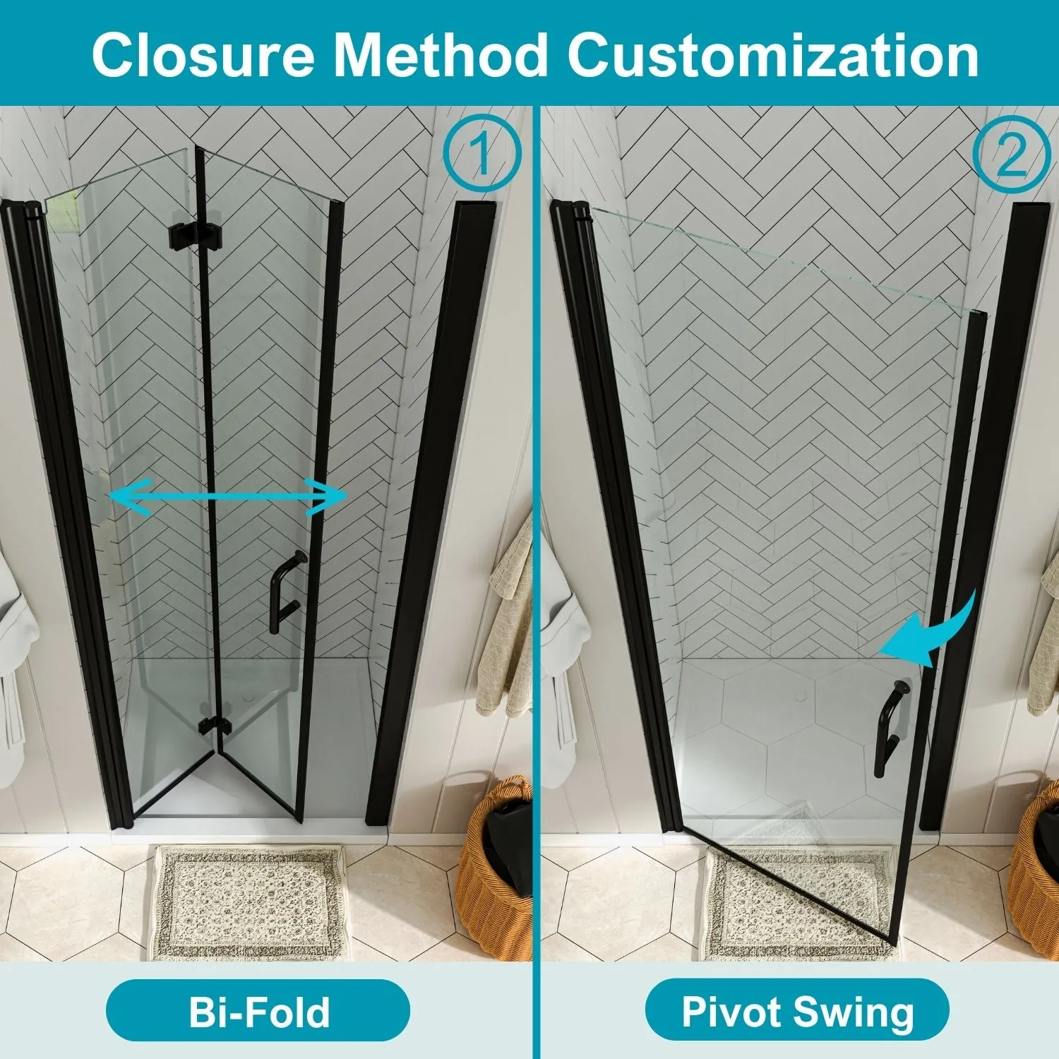 WATERPAR® Bi-Fold or Pivot Swing Frameless Shower Door Customization