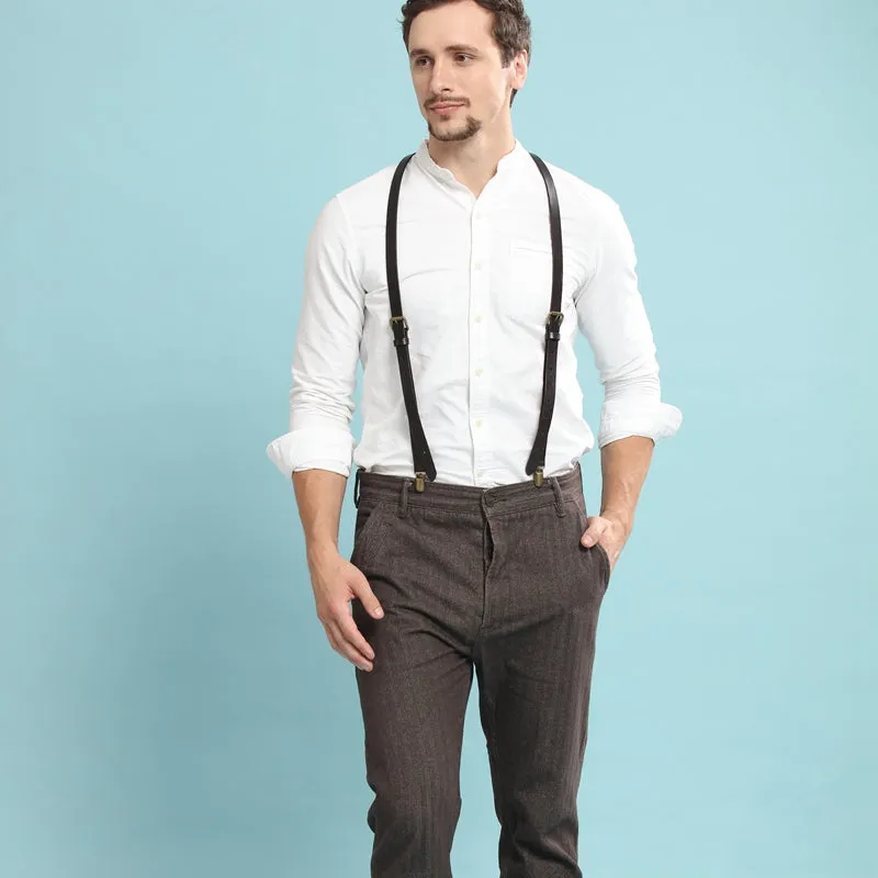 Wedding Groomsmen Suspender, Black Coffee Leather Suspenders,Suspenders for men