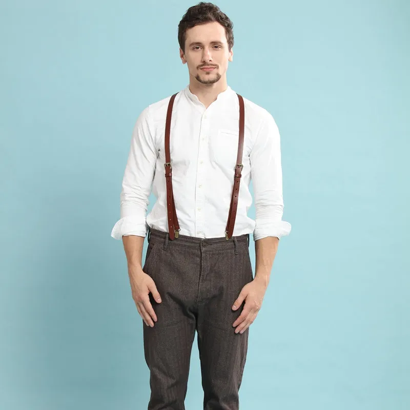 Wedding Groomsmen Suspender, Black Coffee Leather Suspenders,Suspenders for men