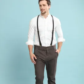 Wedding Groomsmen Suspender, Black Coffee Leather Suspenders,Suspenders for men