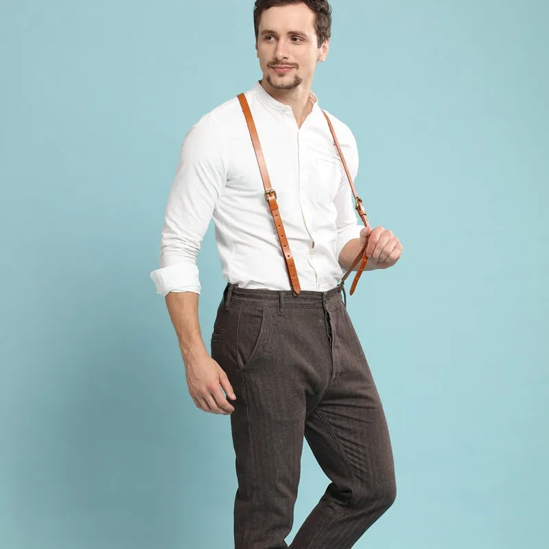 Wedding Groomsmen Suspender, Black Coffee Leather Suspenders,Suspenders for men