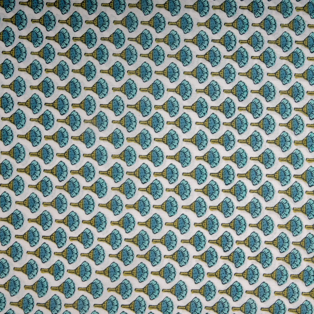 White & Green HandBlock Print Cotton Fabric