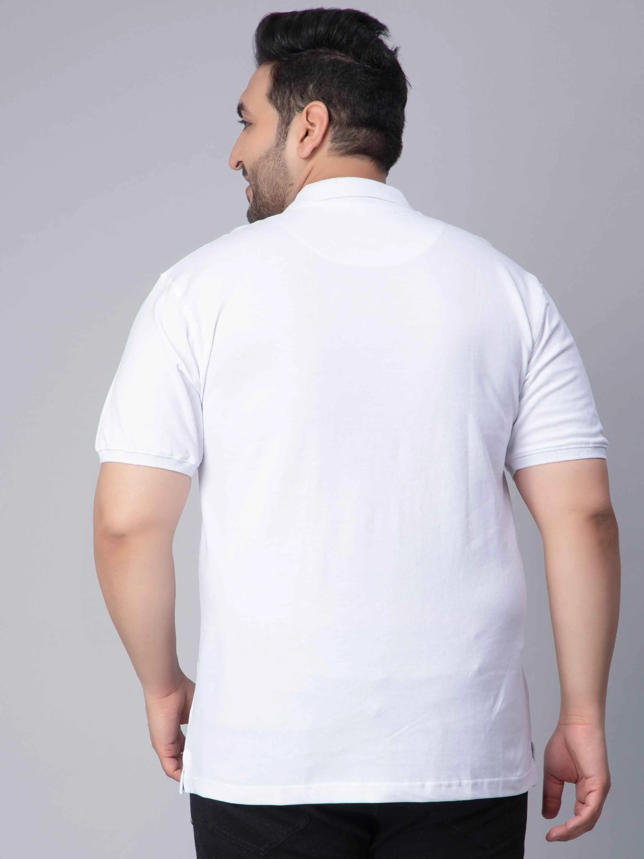 White Solid Unisex Plus Size Polo T-shirt