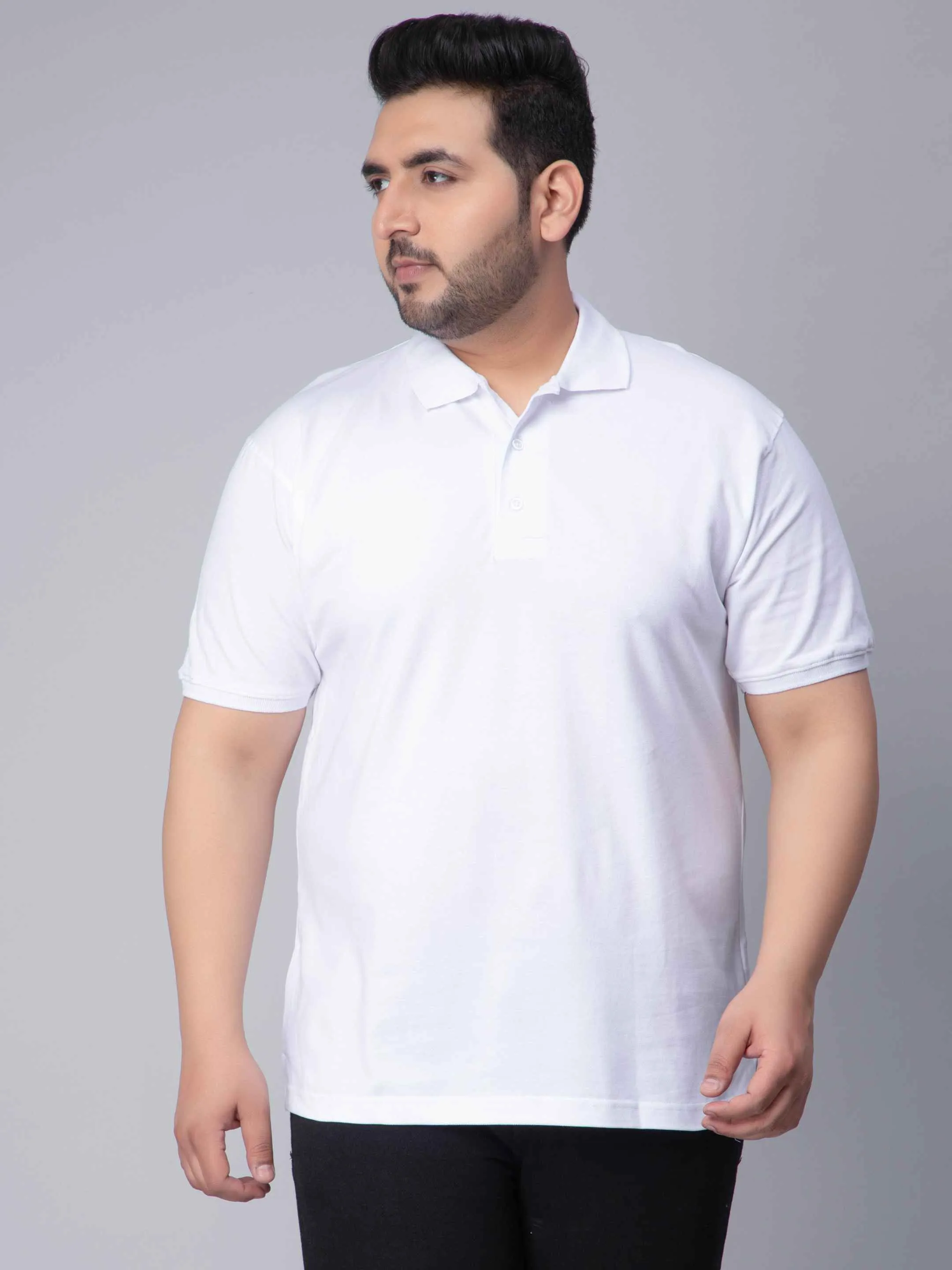 White Solid Unisex Plus Size Polo T-shirt