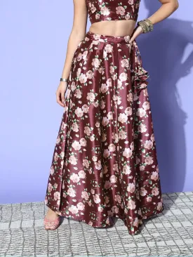 Women Burgundy Floral Anarkali Skirt